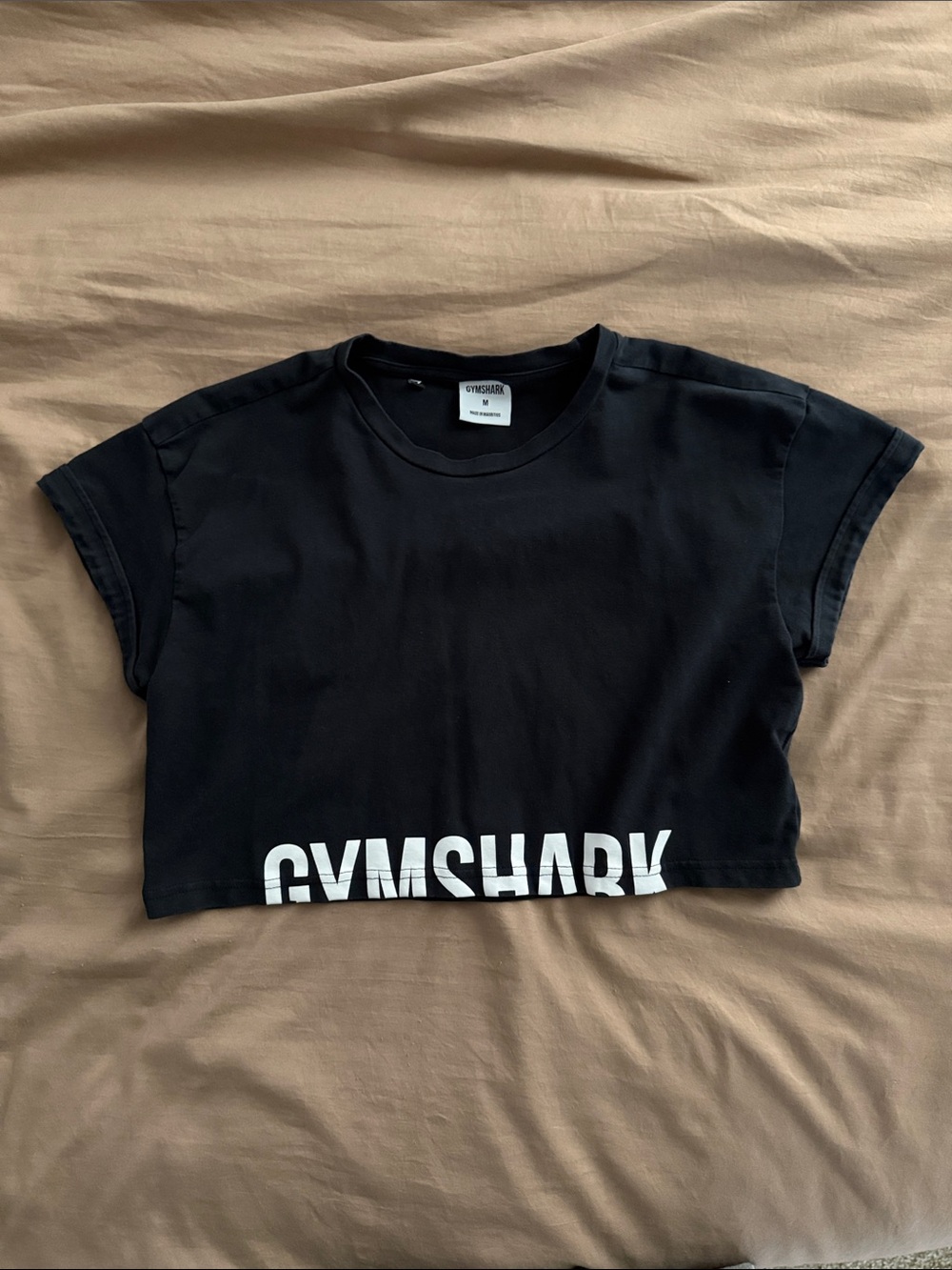 Gymshark Black Cropped Logo Tee with White Print